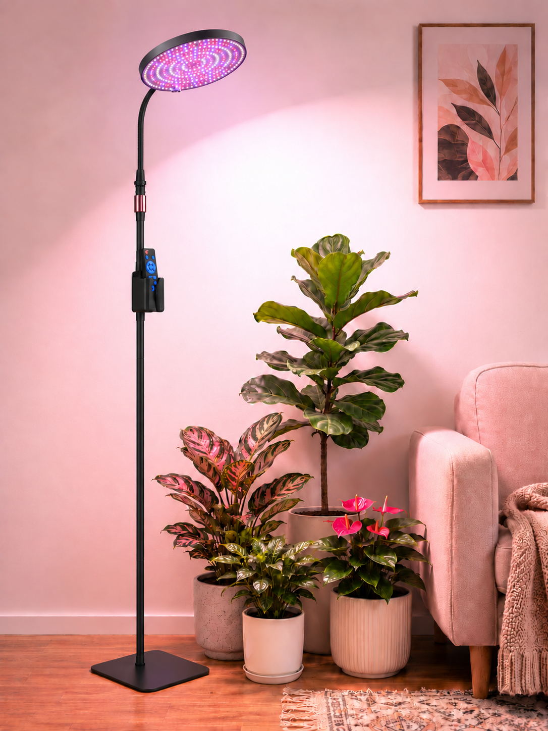 Black [Oversize Panel] 300 LEDs Full Spectrum Grow Lights for Indoor Plants with Stand for Floor and Tabletop, Plant Lights for Indoor Growing with Timer 4H/8H/12H, Grow Light with 3 channel and dimmable.